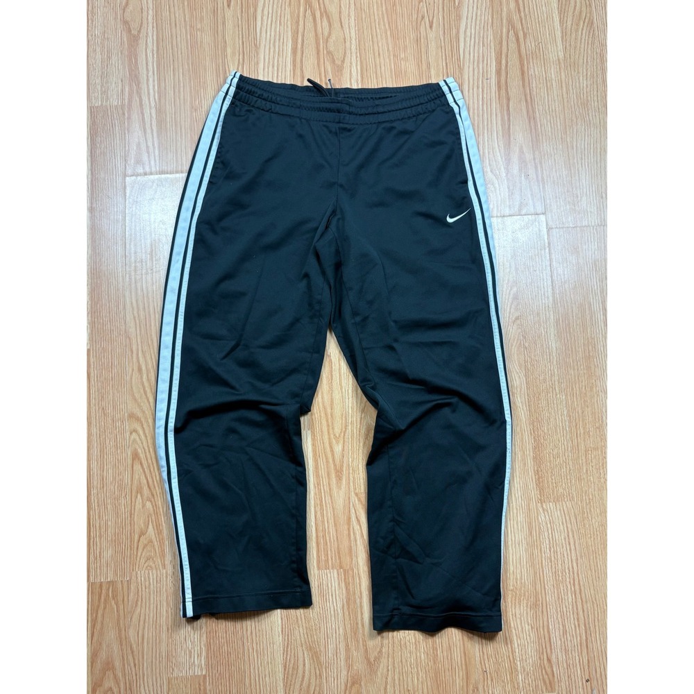 Y2K VTGNike Mens Track Pants Black White Side Stripe Zip Ankle Swoosh Large